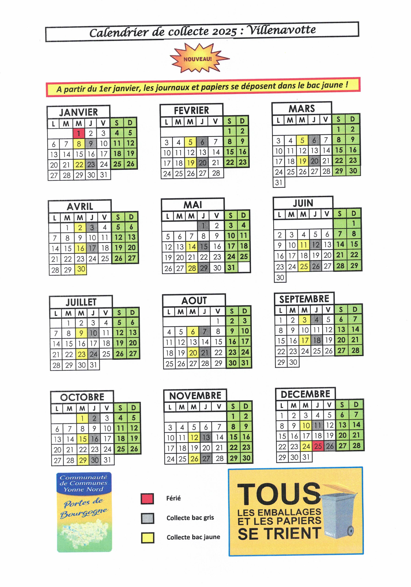 Calendrier de Collecte 2025 : Villenavotte