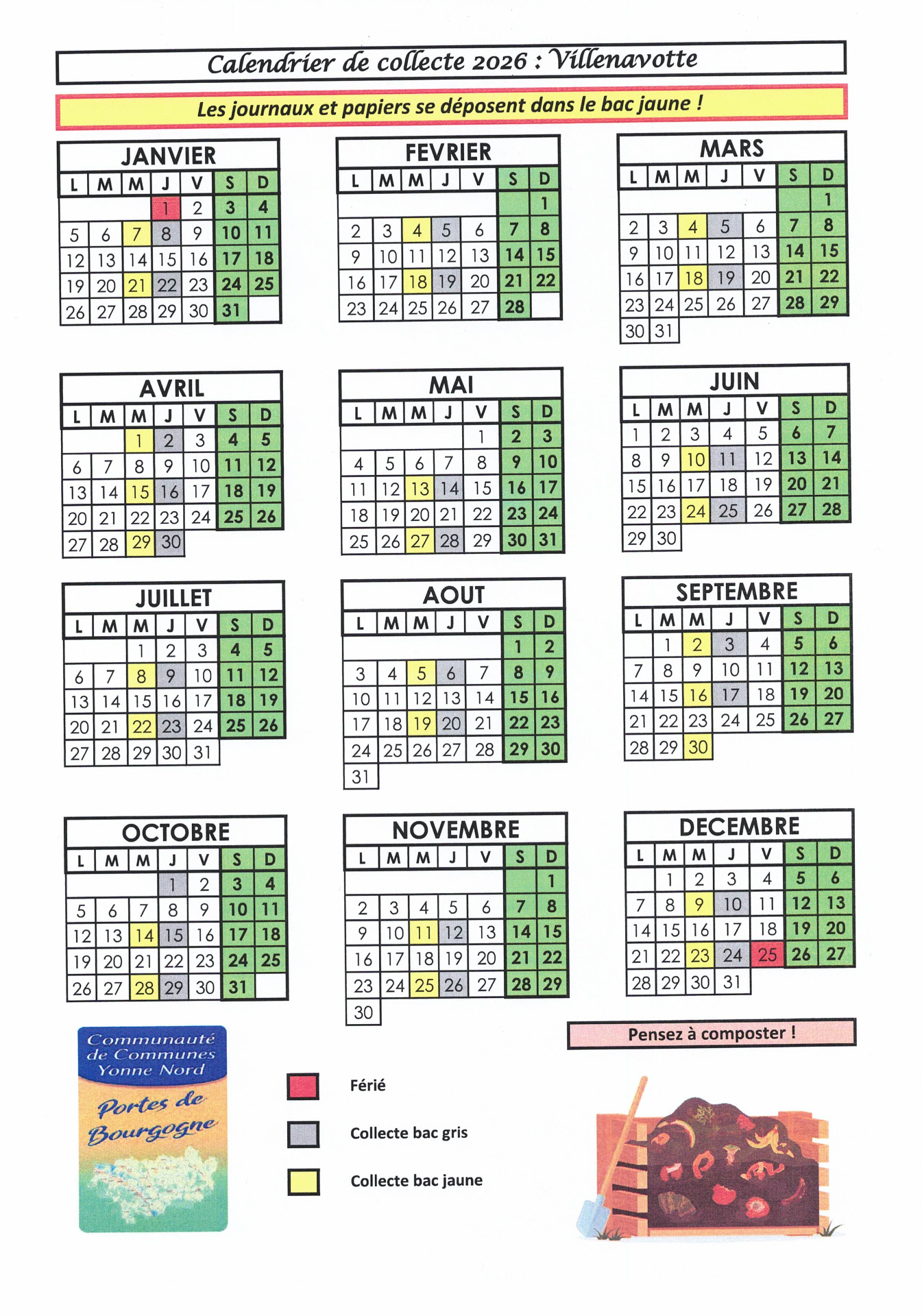 Calendrier de Collecte 2026 : Villenavotte
